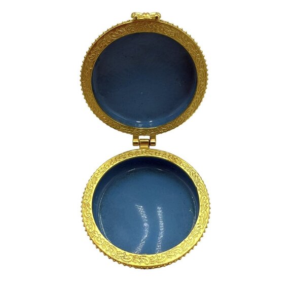 Vtg Cloisonné Round Blue Enamel Butterfly Floral Hinged Trinket Pill Box 2” - Picture 4 of 7